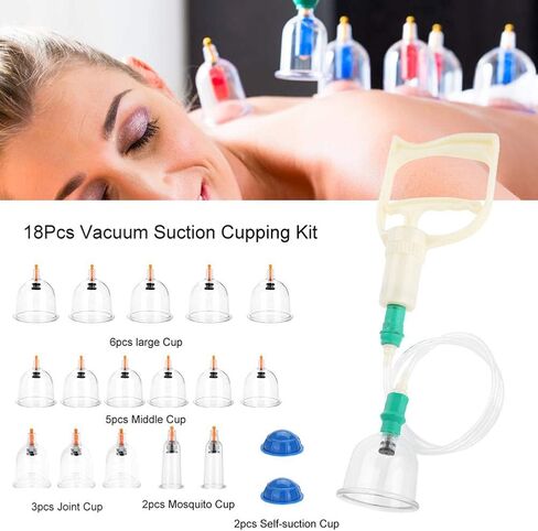 مجموعة معدات الحجامة الصينية الاحترافية 18 قطعة من أكواب شفط الفراغ مجموعة علاج شفط التدليك مجموعة الحجامة المغناطيسية الحيوية التقليدية مجموعات الحجامة in Kuwait