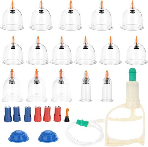 مجموعة معدات الحجامة الصينية الاحترافية 18 قطعة من أكواب شفط الفراغ مجموعة علاج شفط التدليك مجموعة الحجامة المغناطيسية الحيوية التقليدية مجموعات الحجامة in Kuwait