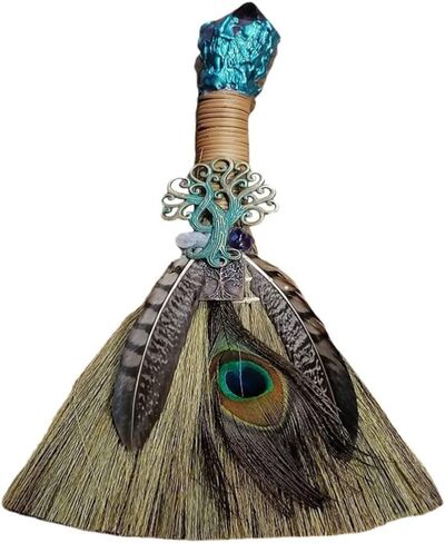 FOMIYES Crystal Witch Wiccan Altar Broom, Mini Wicca Car Trim Pendant Crystal Wand Points Broom Healing Home Halloween Decor in Saudi Arabia