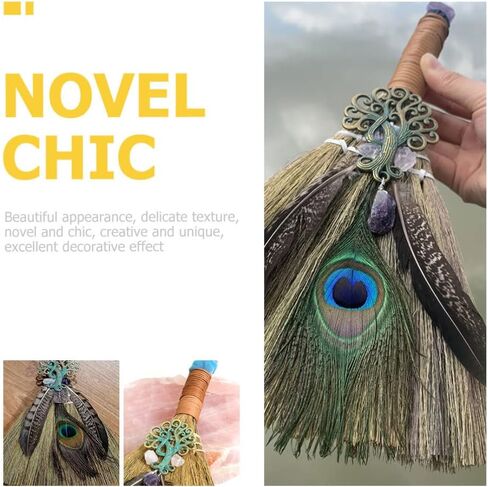 FOMIYES Crystal Witch Wiccan Altar Broom, Mini Wicca Car Trim Pendant Crystal Wand Points Broom Healing Home Halloween Decor in Saudi Arabia