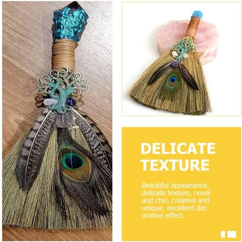 FOMIYES Crystal Witch Wiccan Altar Broom, Mini Wicca Car Trim Pendant Crystal Wand Points Broom Healing Home Halloween Decor in Saudi Arabia