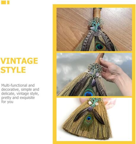 FOMIYES Crystal Witch Wiccan Altar Broom, Mini Wicca Car Trim Pendant Crystal Wand Points Broom Healing Home Halloween Decor in Saudi Arabia