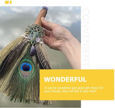 FOMIYES Crystal Witch Wiccan Altar Broom, Mini Wicca Car Trim Pendant Crystal Wand Points Broom Healing Home Halloween Decor in Saudi Arabia