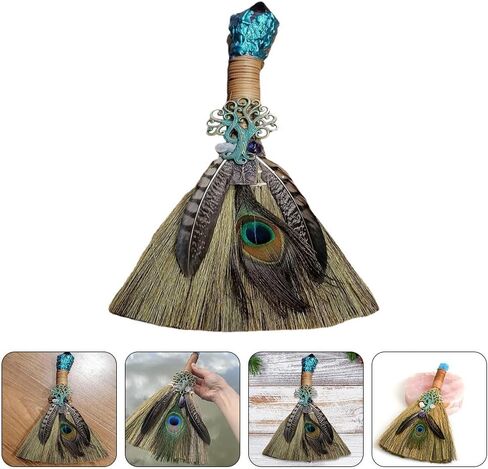 FOMIYES Crystal Witch Wiccan Altar Broom, Mini Wicca Car Trim Pendant Crystal Wand Points Broom Healing Home Halloween Decor in Saudi Arabia