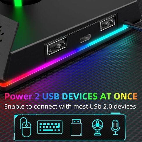 RGB Gaming Headset Stand Headphone Stand with 2 USB Ports 10 Color Mode for Gamers PC Gaming Desktop Earphone Accessories in Saudi Arabia