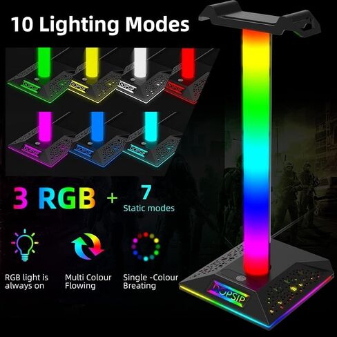 RGB Gaming Headset Stand Headphone Stand with 2 USB Ports 10 Color Mode for Gamers PC Gaming Desktop Earphone Accessories in Saudi Arabia