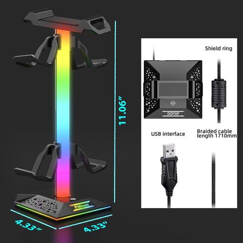 RGB Gaming Headset Stand Headphone Stand with 2 USB Ports 10 Color Mode for Gamers PC Gaming Desktop Earphone Accessories in Saudi Arabia