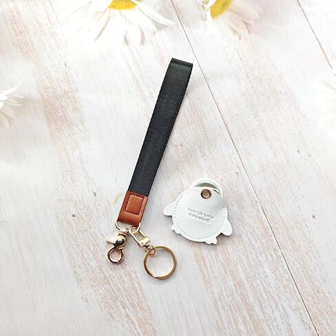 Faux Leather Hidden Airtag Holder,Cute Kawaii Protective Airtag Case Accessories with Wristlet Strap Lanyard Key Chain (Color Q) in Saudi Arabia