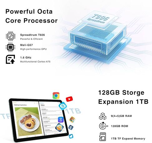 DOOGEE 2024 Latest 10.1 Inch Tablet with Octa-Core Processor, T10E Android 13 Tablet with 9GB+128GB/Expand 1TB, 5G/2.4G WiFi, Bluetooth 5.0, 6580mAh Battery, TÜV Eye Bluelight, Dual Speakers, Black in Saudi Arabia