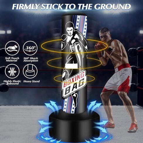 69'' Standing Punching Bag for Adults with Stand, Heavy Bag Boxing Equipment Kicking Bag Inflatable Kick Boxing Bag with Stand for Training MMA Muay Thai Fitness in Saudi Arabia