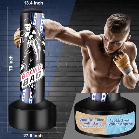 69'' Standing Punching Bag for Adults with Stand, Heavy Bag Boxing Equipment Kicking Bag Inflatable Kick Boxing Bag with Stand for Training MMA Muay Thai Fitness in Saudi Arabia