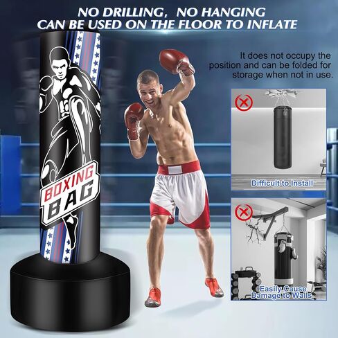69'' Standing Punching Bag for Adults with Stand, Heavy Bag Boxing Equipment Kicking Bag Inflatable Kick Boxing Bag with Stand for Training MMA Muay Thai Fitness in Saudi Arabia