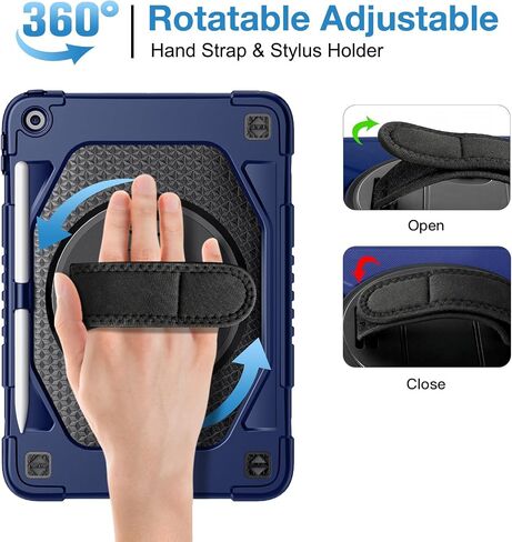 ZtotopCases for iPad 9th/8th/7th Generation Case iPad 10.2 Case, Shockproof Full Body Protective Cover with 360° Rotating Hand Strap &Stand, Pencil Holder, Drop Protection, Heavy Duty & Durable, Black in Saudi Arabia