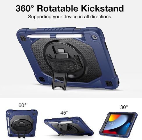 ZtotopCases for iPad 9th/8th/7th Generation Case iPad 10.2 Case, Shockproof Full Body Protective Cover with 360° Rotating Hand Strap &Stand, Pencil Holder, Drop Protection, Heavy Duty & Durable, Black in Saudi Arabia