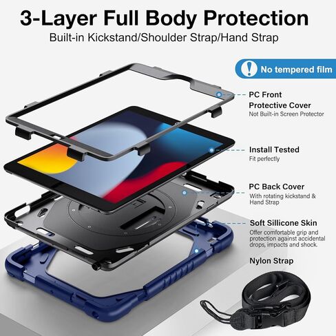 ZtotopCases for iPad 9th/8th/7th Generation Case iPad 10.2 Case, Shockproof Full Body Protective Cover with 360° Rotating Hand Strap &Stand, Pencil Holder, Drop Protection, Heavy Duty & Durable, Black in Saudi Arabia