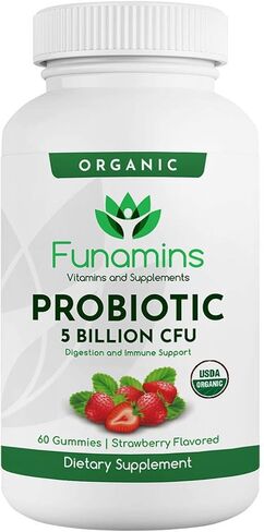 Organic Probiotic Gummies, 5 Billion CFU per serving, 60 Count, Vegan, Supports Digestive Health and Immune Defense, for Women and Children; Strawberry Flavor in Saudi Arabia