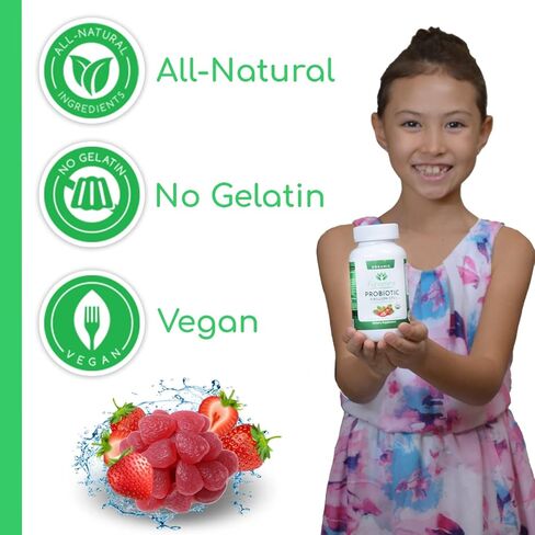 Organic Probiotic Gummies, 5 Billion CFU per serving, 60 Count, Vegan, Supports Digestive Health and Immune Defense, for Women and Children; Strawberry Flavor in Saudi Arabia