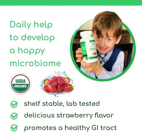 Organic Probiotic Gummies, 5 Billion CFU per serving, 60 Count, Vegan, Supports Digestive Health and Immune Defense, for Women and Children; Strawberry Flavor in Saudi Arabia