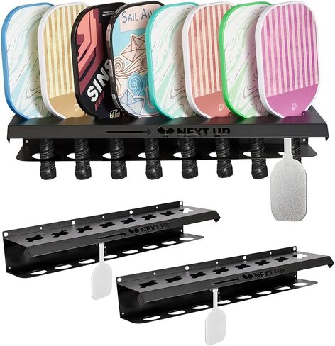 Pickleball Paddle Rack Holds 8 Paddles at a 45-Degree Angle Making All Paddles Visible, With Slider Paddle Marker to Track Next Up Players, Fence or Wall Mount, Steel, Black in Saudi Arabia