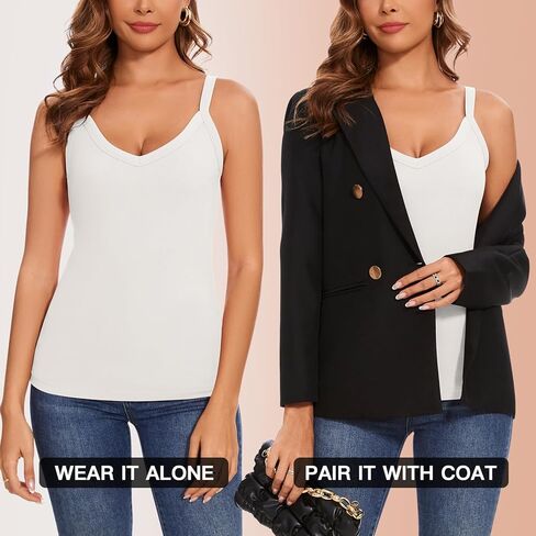 WOWENY قميص بدون أكمام من الصوف الحراري للنساء بياقة على شكل V بدون أكمام قميص قصير بطبقة أساسية دافئة سترة كامي ملابس داخلية in Kuwait