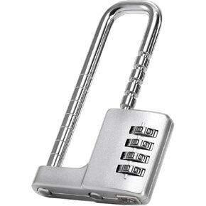 Hiceeden U Shaped Cabinet Combination Lock, 4 Digit Stainless Steel Padlock with Code, Adjustable Long Shackle Lock for Kitchen, Gym, School, Silver