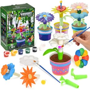 Pairez Toys Flowers Garden Building & Painting Kit, DIY Bouquet Building Set, Build & Paint Plants Toys, Arts & Crafts Kits for Boys & Girls, Students Age 6 7 8 9 10+