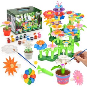 مجموعة بناء وطلاء حديقة الزهور من Pairez Toys، مجموعة بناء باقة DIY، ألعاب بناء وطلاء النباتات، مجموعات الفنون والحرف اليدوية للأولاد والبنات، الطلاب من سن 6 7 8 9 10+