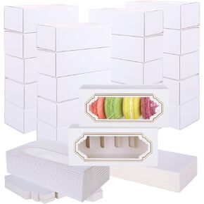 50 Pack Macaron Boxes for 4 to 5, Macaron Box with Clear Window, Rectangle Macarons Packaging Boxes for Chocolate, Treat, Truffle, Cookies or Muffins