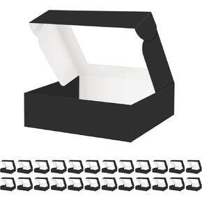 HAPPY POTATO 25 Cookies Boxes 10x8x2.5 Inches, Black Bakery Boxes with Window, Strawberries Boxes with Window, Treat Boxes for Pie, Donuts, Cookies, Muffins, Chocolate, Party, Valentine's Day
