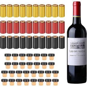 60pcs Wine Sealer for Wine Bottles, Include 30pcs Wine Bottle Cork Stoppers and 30pcs PVC Heat Shrink Capsules, Wine Bottle Tops Seals Corks, Perfect for Home Use and Cruises