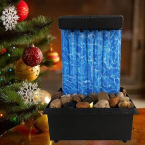 Desk Fountain Indoor Waterfall Tabletop Fountain USB/Battery Operated Waterfall Fountain Chinese Water Feature with LED Light,River Rocks for Home Office Decor Zen Relaxation Yoga Gifts (A)