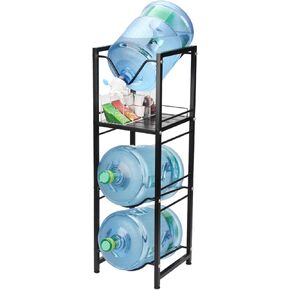5 Gallon Pour Water Jug Holder for 3 Bottles with Spigot Storage Shelf, 4 Tier Heavy Duty Water Dispenser Stand, Water Bottle Rack Organizer for Home Kitchen Office Living Room, Black