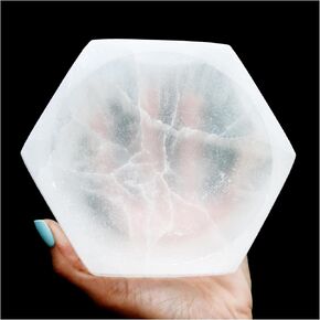 Om Zone Large Selenite Bowl Polished Selenite Crystal Charging Station for Cleansing and Charging Crystals Collection of Crystals and Healing Stones 6" Hexagonal