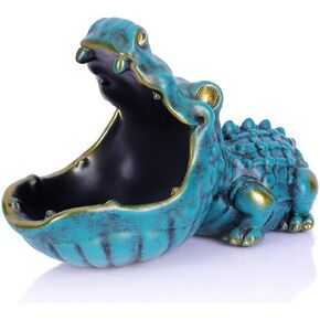 orenm Alligator Statue Home Decorative Candy Bowl Resin Alligator Figurine Sculpture Table Art Decoration Sundries Key Container Storage Box (Alligator-Silver)