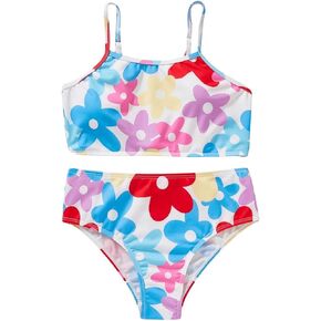 SweatyRocks Girl's 2 Piece Bathing Suit Boho Floral Print Spaghetti Strap Wireless Swimsuit