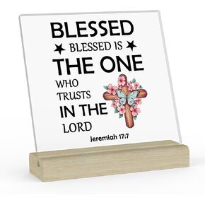 Christian Sunflower Gifts Clear Desk Decorative Sign Bible Verses Gift Inspirational Scripture Gift Religious Gifts Baptism Gifts Birthday Christmas Gift Christian Acrylic Plaque with Wooden Stand
