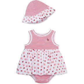Little Me Clothes for Baby Girls' Popover Bodysuit Dress and Hat Set, 3-12 Months