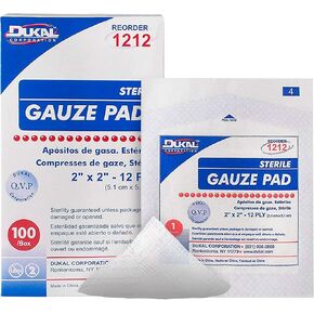 Dynarex Sterile Gauze Pads - Absorbent Cotton Fabric With Folded Edges - Soft, Durable, Individually Wrapped Dressing - 4x4", 12-Ply - Box of 100 Pads