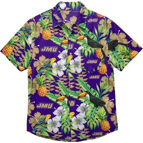 FOCO Men's James Madison Dukes NCAA College Logo Floral Tropical Button Up Shirt, Team Color