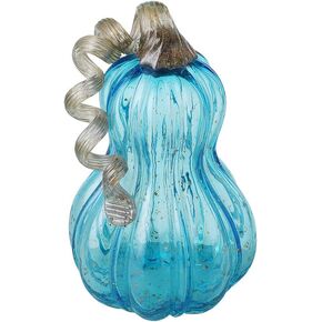 Glitzhome 5.25" Blue Handblown Glass Pumpkin Table Accent for Fall & Harvest Thanksgiving Decoration