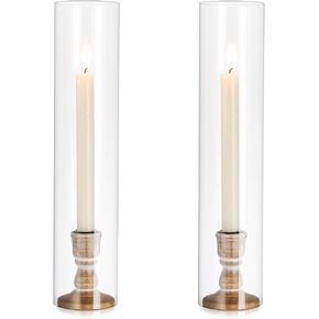 Inweder Rustic Wood Candlestick Holders: 6 Pcs Wood Candle Holders for Taper Candles, Wooden Candle Holders for Candlesticks, Wood Taper Holders with Glass Cover for Wedding Event Home Decor