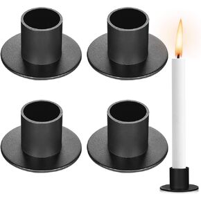 simarro Black Taper Candle Holders, Matte Retro Iron Candlestick Holder for Home Decoration, Wedding Anniversary, Party, Housewarming Gifts(Round,4)