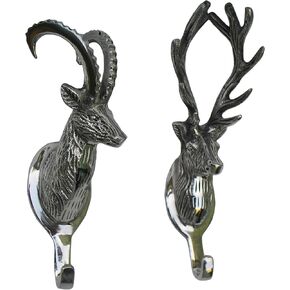 Deer & Ibex Head Metal Wall Mount Coat Hooks Set of 2 Pieces Sculpture Stag Head Figurine Statue (Set of 2) A Excellent Item for Home | Office | Restaurant Decorations by Indiaart12
