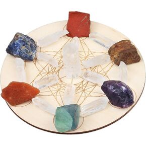 Rockcloud Chakra Therapy Starter Collection 20 Pcs Healing Crystals kit Raw Stones Rock Quartz Points Metatron's Cube Sacred Geometry Energy Crystal Grid, 6 Color Raw Stones