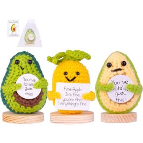 3PCS Funny Positive Potato Eggplant Corn Gift, Cute Crochet Potato Knitted Doll Decoration with Front Card, Wooden Base for Birthday Gift Home Decoration(A2)