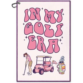 in My Golf Era Printed Pink Golf Towel, Funny Golf Bag Towels for Women with Clip, Golf Accessories for Women, Ladies Golf, Golf Gifts for Golfer Golf Player Golf Lover, Woman Golf Towel