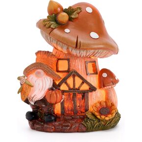 Valery Madelyn Fall Decorations for Home Resin Gnomes, Straw House Mushroom Garden Fairy House Statues for Indoor Table Centerpiece, Harvest Thanksgiving Autumn Figurines for Party Shelf Decor 6.6inch