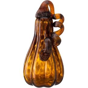 Diamond Star Decorative Hand-Blown Glass Pumpkin with Stem for Halloween Thanksgiving Fall Harvest Hard Figure Home Décor (Amber, H 9" X D 4.5")