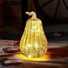 Mercury Glass Pumpkins Decor 5.9" Gold Glass Pumpkin Pumpkin Table Decor Decorations Indoor Pumpkins for Fall Harvest Thanksgiving Halloween Decorating (Round)
