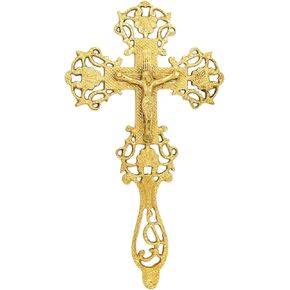 Religious Gifts High Polished Brass Ornate Cross Wall Crucifix, 9 Inch